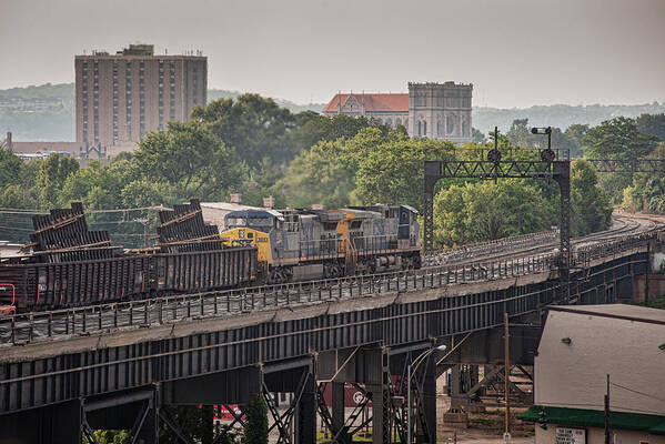 Railroad Art Print featuring the photograph CSXT 154 and 395 lead a maintenance of way train by Jim Pearson