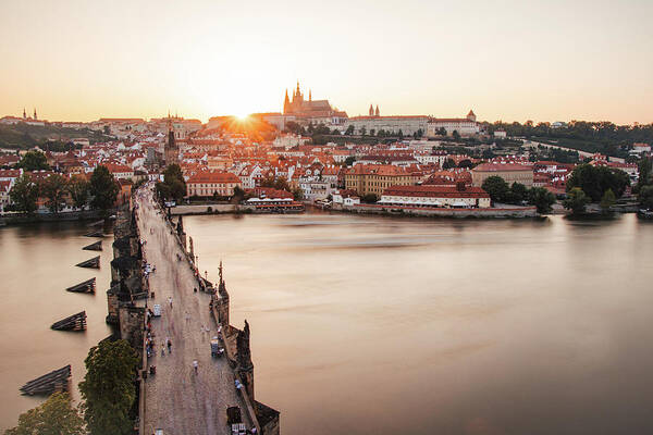 Castle Art Print featuring the photograph Czech capital city with Charles bridge at sunset by Vaclav Sonnek
