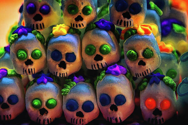 Dia De Los Muertos Art Print featuring the photograph Dia De Los Muertos Candy Skulls 2 by Tatiana Travelways