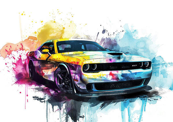 Dodge Challenger SRT Hellcat watercolor abstract vehicle Art Print