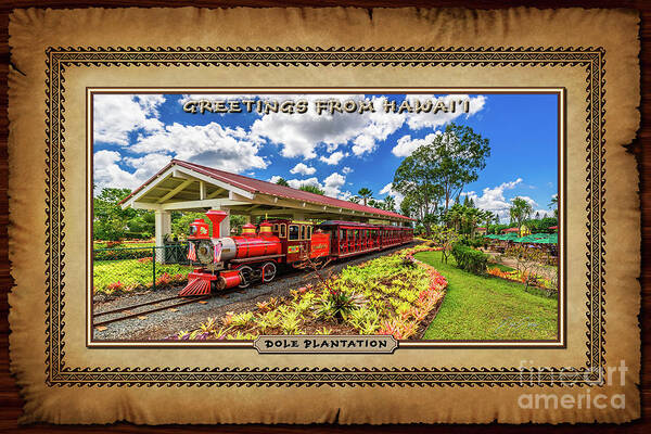 Dole Plantation Train Art Print featuring the photograph Dole Plantation Train Oahu Hawaiian Style Postcard by Aloha Art
