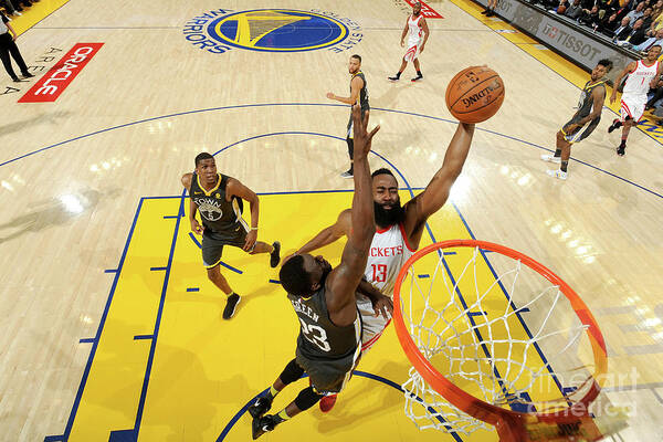 James Harden Art Print featuring the photograph Draymond Green and James Harden by Noah Graham