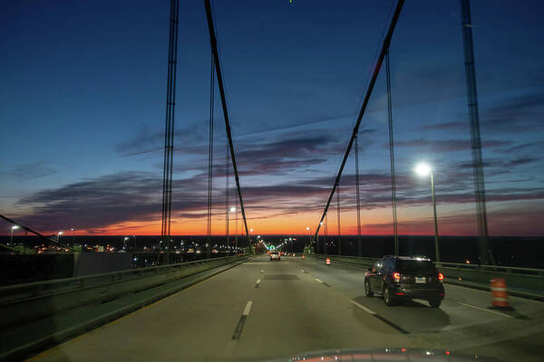 Driving Art Print featuring the photograph Driving Over A Bridge Early Morning At Sunriseac by Alex Grichenko
