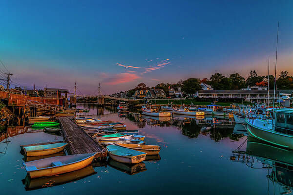 Perkins Cove Art Print featuring the photograph Dusk at Perkins Cove by Penny Polakoff