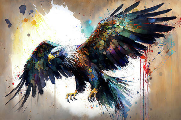 Bird Art Print featuring the painting Eagle, Watercolor, 03 by AM FineArtPrints