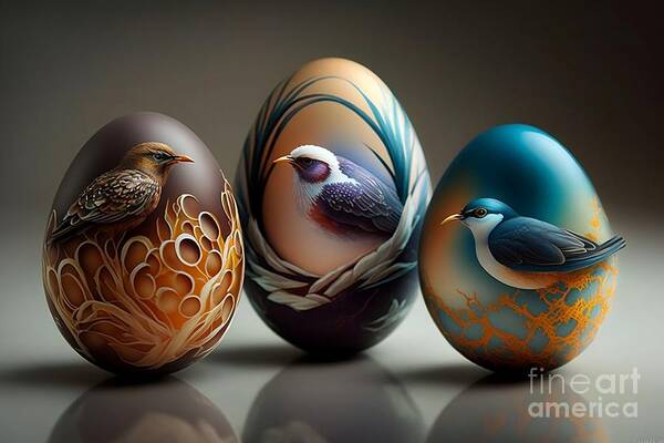 Easter Art Print featuring the digital art Easter Egg Artistry, A Photorealistic Display of Decorative Techniques by Jeff Creation