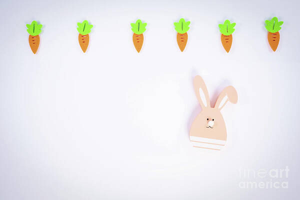 Easter Art Print featuring the photograph Easter pattern with carrots and a cute Easter bunny by Mendelex Photography