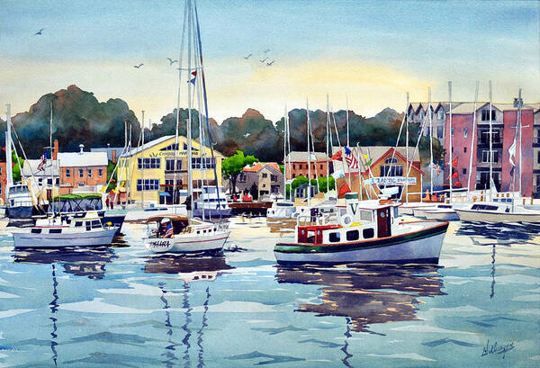 Watercolor Art Print featuring the painting Eastport Skyscrapers by Mick Williams