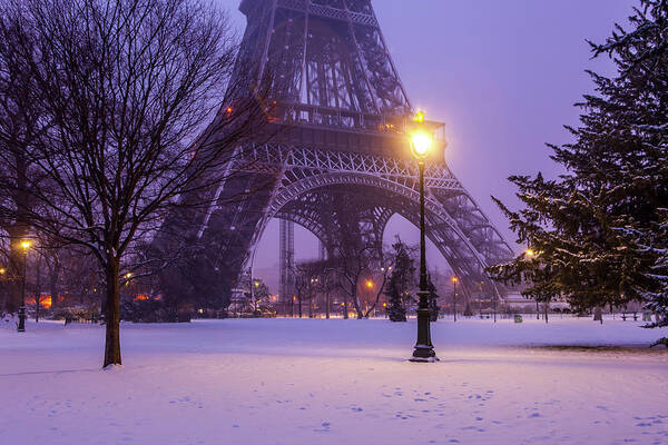 Champ De Mars Art Print featuring the photograph Eiffel Tower Snow by Serge Ramelli