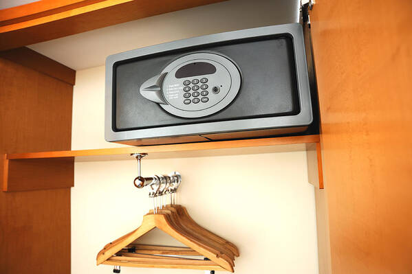 Security Art Print featuring the photograph Electronic safe in hotel's wardrobe by Brightstars