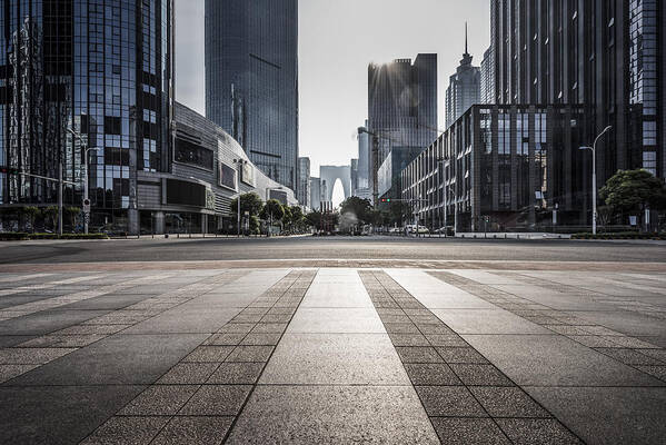Corporate Business Art Print featuring the photograph Empty Pavement With Modern Architecture by Aaaaimages