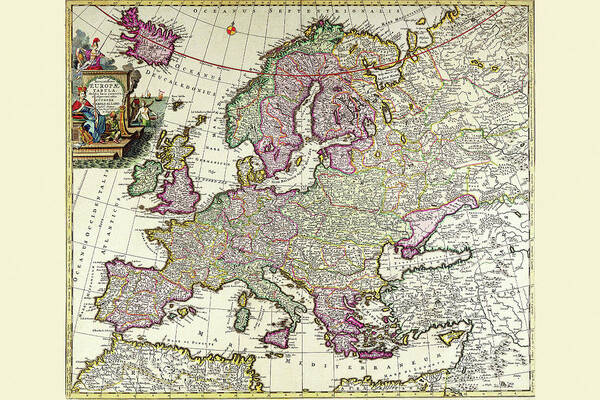 Maps Art Print featuring the drawing Europe by Carl Allard