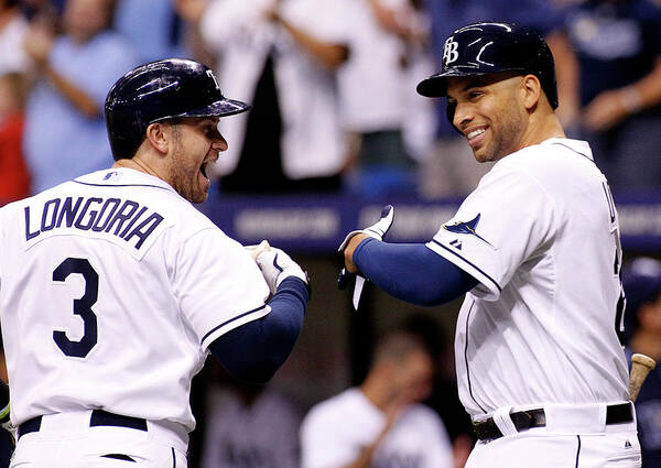 American League Baseball Art Print featuring the photograph Evan Longoria and James Loney by Brian Blanco