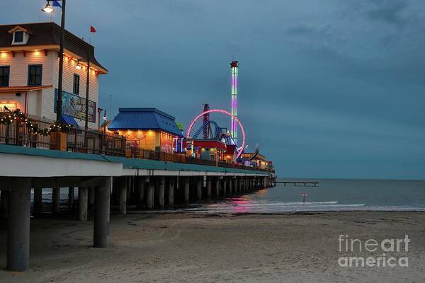 Stormy Art Print featuring the photograph Evening Lights on the Pleasure Pier by Diana Mary Sharpton