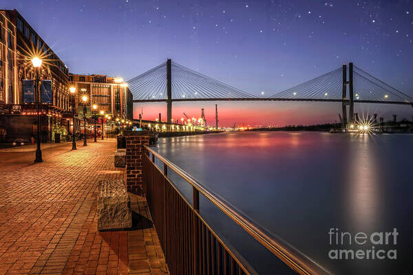 Evening Art Print featuring the photograph Evening on the Savannah Riverwalk by Shelia Hunt