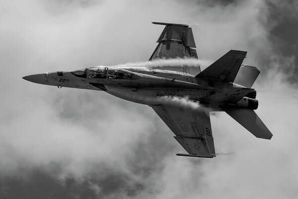 Airplane Art Print featuring the photograph F18 in Black and White by Carolyn Hutchins