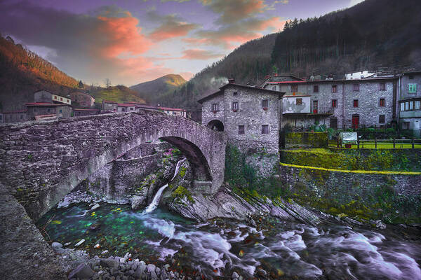 Bridge Art Print featuring the photograph Fabbriche di Vallico, the Bridge and the Creek by Stefano Orazzini