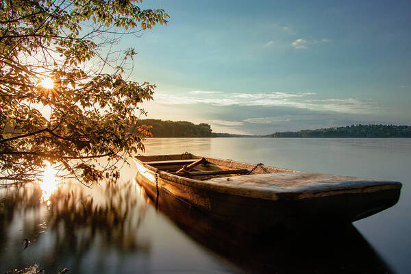 Rowboat Art Print featuring the photograph Fairy-tale boat moored on the shore by Vaclav Sonnek