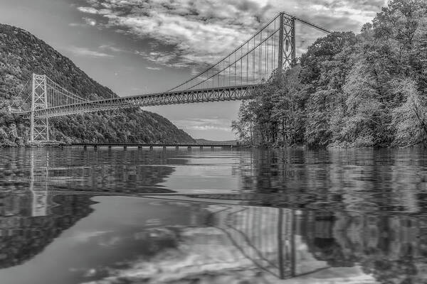 Bear Mountain Art Print featuring the photograph Fall At Bear Mountain Bridge BW by Susan Candelario