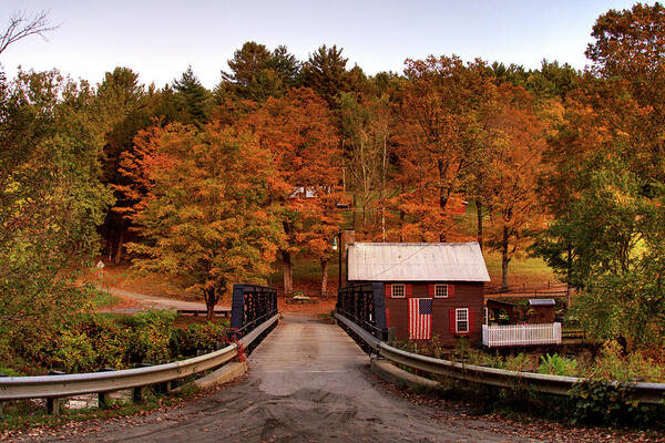 Vermont Art Print featuring the photograph Fall Sunset at Foundry Bridge in North Tunbridge Vermont by Daniel Brinneman