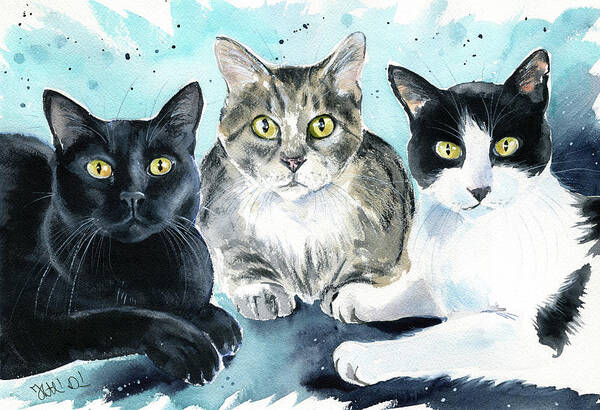 Cats Art Print featuring the painting Felix, Dinho And Tuco Cat Painting by Dora Hathazi Mendes