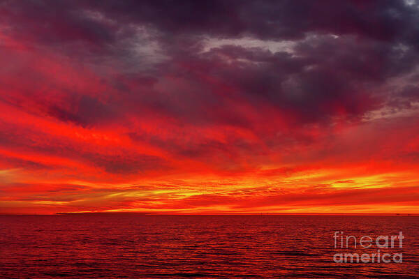 Sunset Art Print featuring the photograph Fiery Sunset in Oceanside - January 10, 2022 by Rich Cruse