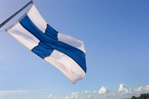 Wind Art Print featuring the photograph Finnish national flag by Keren Su
