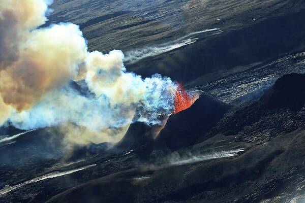 Volcano Art Print featuring the photograph Fire from the air #5 by Christopher Mathews
