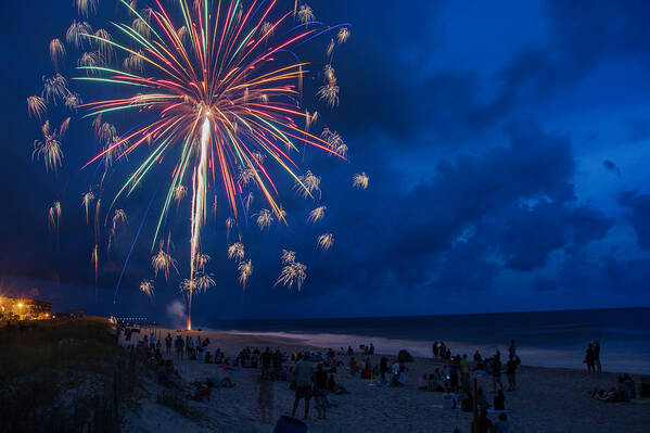 Fireworks Art Print featuring the photograph Fireworks by the Sea by WAZgriffin Digital