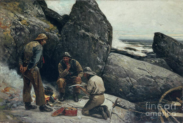 Oscar Wergeland Art Print featuring the painting Fishermen by O Vaering by Oscar Wergeland