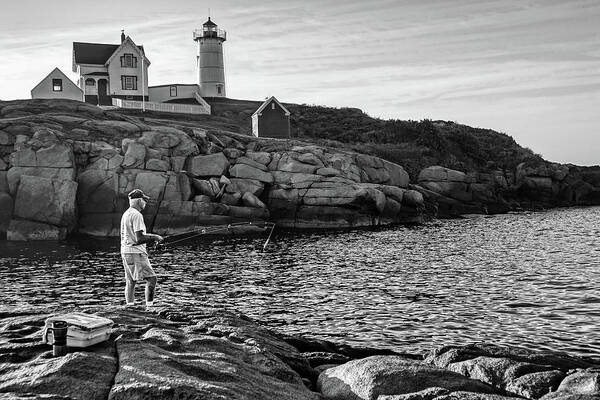 Fishing Art Print featuring the photograph Fishing At Nubble Lighthouse by Deb Bryce