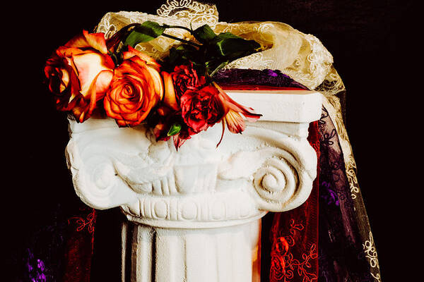 Flowers Art Print featuring the photograph Flowers On A Pedestal by Windshield Photography