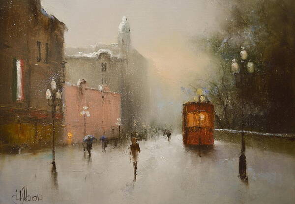 Russian Artists New Wave Art Print featuring the painting Foggy Evening Arbat by Igor Medvedev