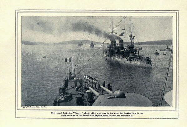 Dardanelles Art Print featuring the photograph FRENCH BATTLESHIP BOUVET SUNK AT THE DARDANELLES k1 by Historic Illustrations
