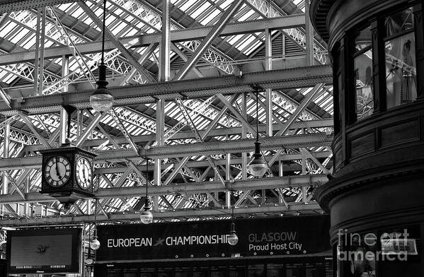 City Art Print featuring the photograph Glasgow Central Station - Black and White by Yvonne Johnstone