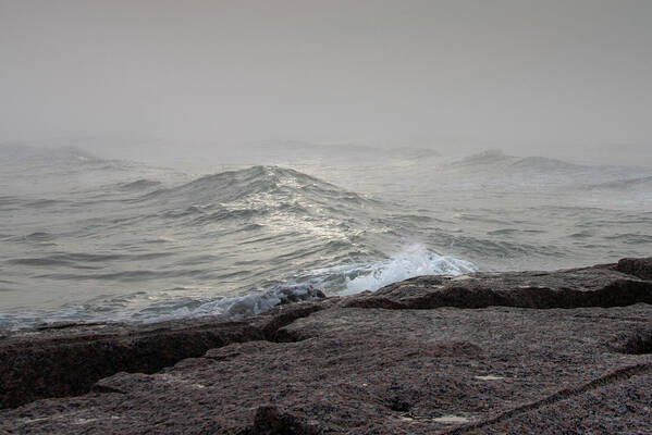 Water Art Print featuring the photograph Glistening Wave in Fog by Mary Lee Dereske