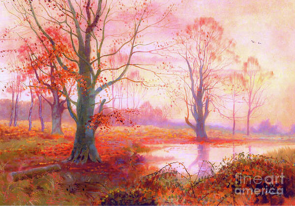 Landscape Art Print featuring the painting Glittering Crimson Nightfall by Jane Small