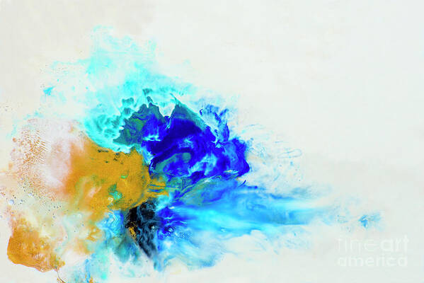 Paint Art Print featuring the painting Golden and aquamarine color on white. by Jelena Jovanovic