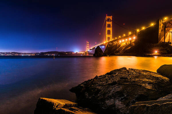Golden Gate Bridge Art Print featuring the photograph Golden Lights by Shelby Erickson