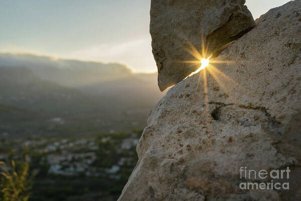 Mountains Art Print featuring the photograph Golden sunlight and rock at sunset by Adriana Mueller