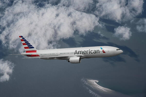 American Airlines Art Print featuring the mixed media Graceful American Airlines Boeing 777 by Erik Simonsen