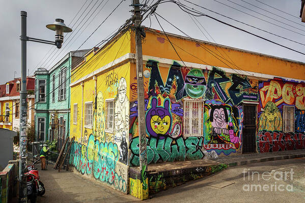 Valparaiso Art Print featuring the photograph Graffitis in Valaparaiso, Chile by Delphimages Photo Creations