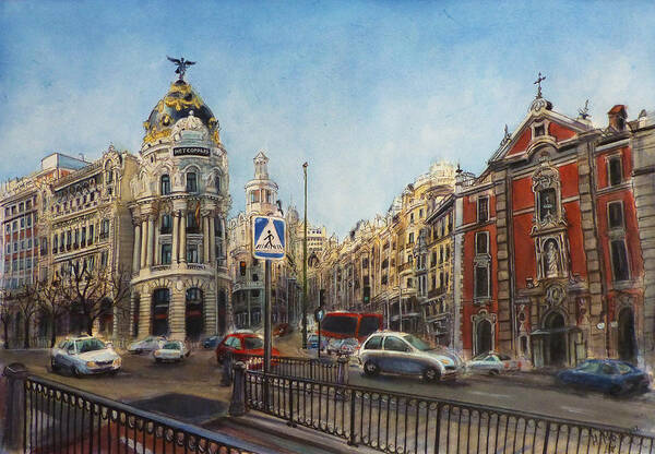 Architecture Art Print featuring the painting Gran Via, Madrid III by Henrieta Maneva