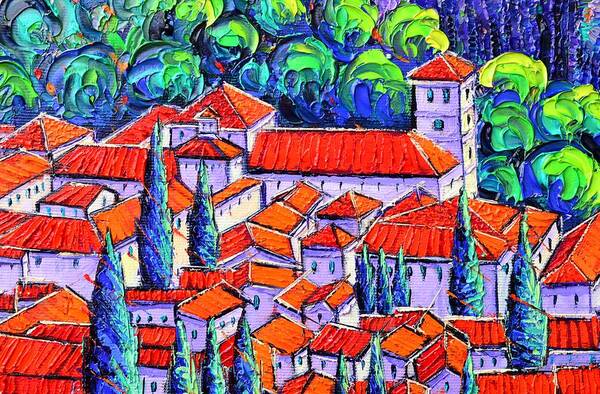 Granada Art Print featuring the painting GRANADA ROOFTOPS Spain Andalusia cityscape texxtural palette knife oil painting Ana Maria Edulescu by Ana Maria Edulescu