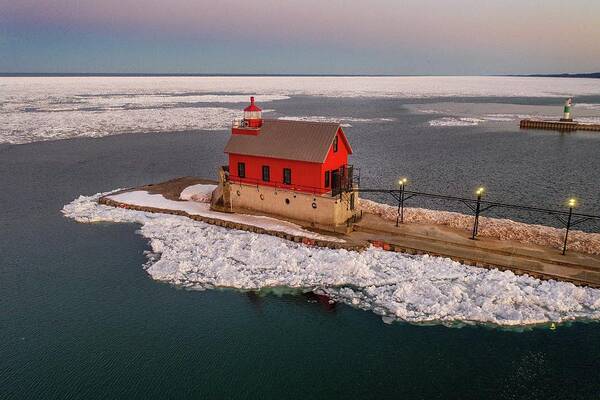 Northernmichigan Art Print featuring the photograph Grand Haven Light House DJI_0467 HRes by Michael Thomas