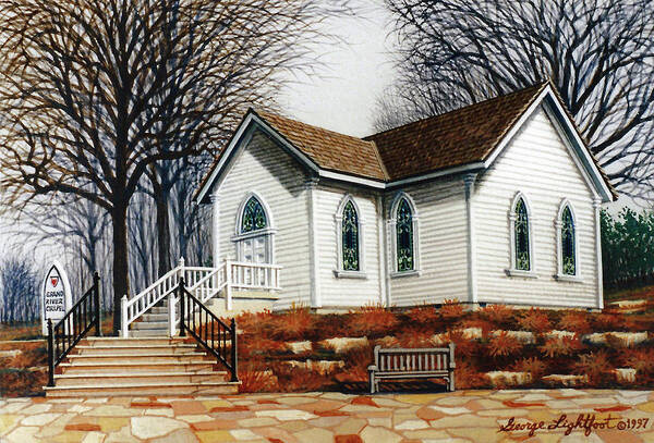 Architectural Landscape Art Print featuring the painting Grand River Chapel by George Lightfoot