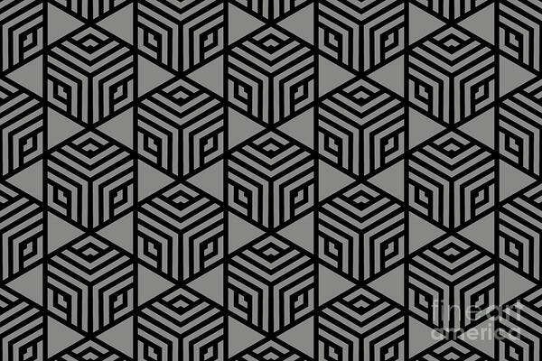 Grey Art Print featuring the digital art Gray and Black Modern Stripe Cube Tile Pattern Pairs 2022 Color of the Year Grey Suit 4004-2A by Petite Pattern - Minimal Graphic Designs