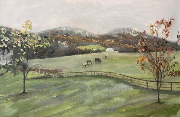 Virginia Art Print featuring the painting Grazing Horses by Donna Tuten