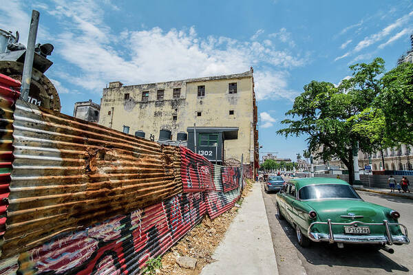 Cuba Art Print featuring the photograph Green car on the street. Havana, Cuba by Lie Yim