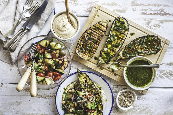 Food Styling Art Print featuring the photograph Grilled Eggplant Healthy Dinner Party by Enrique Díaz / 7cero